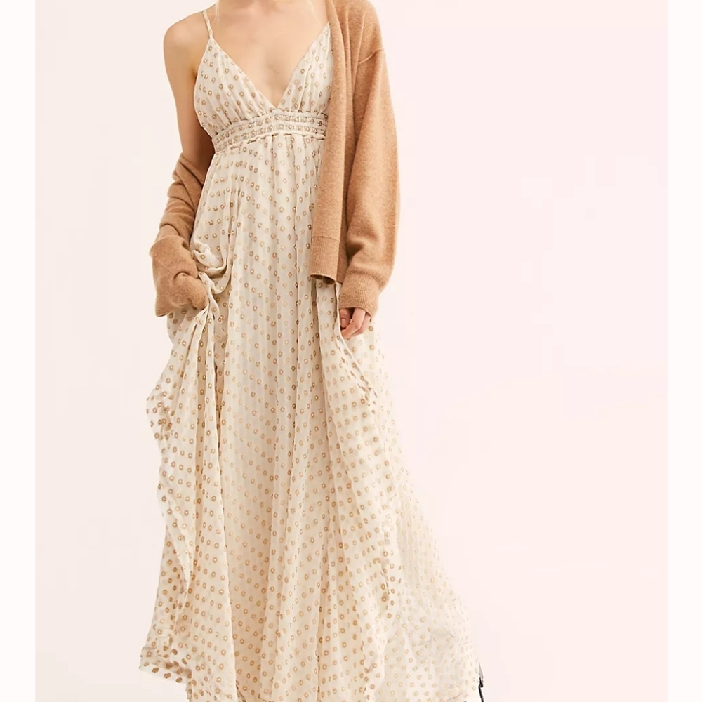 Free People. Meredith Cream and Tan Maxi Dress